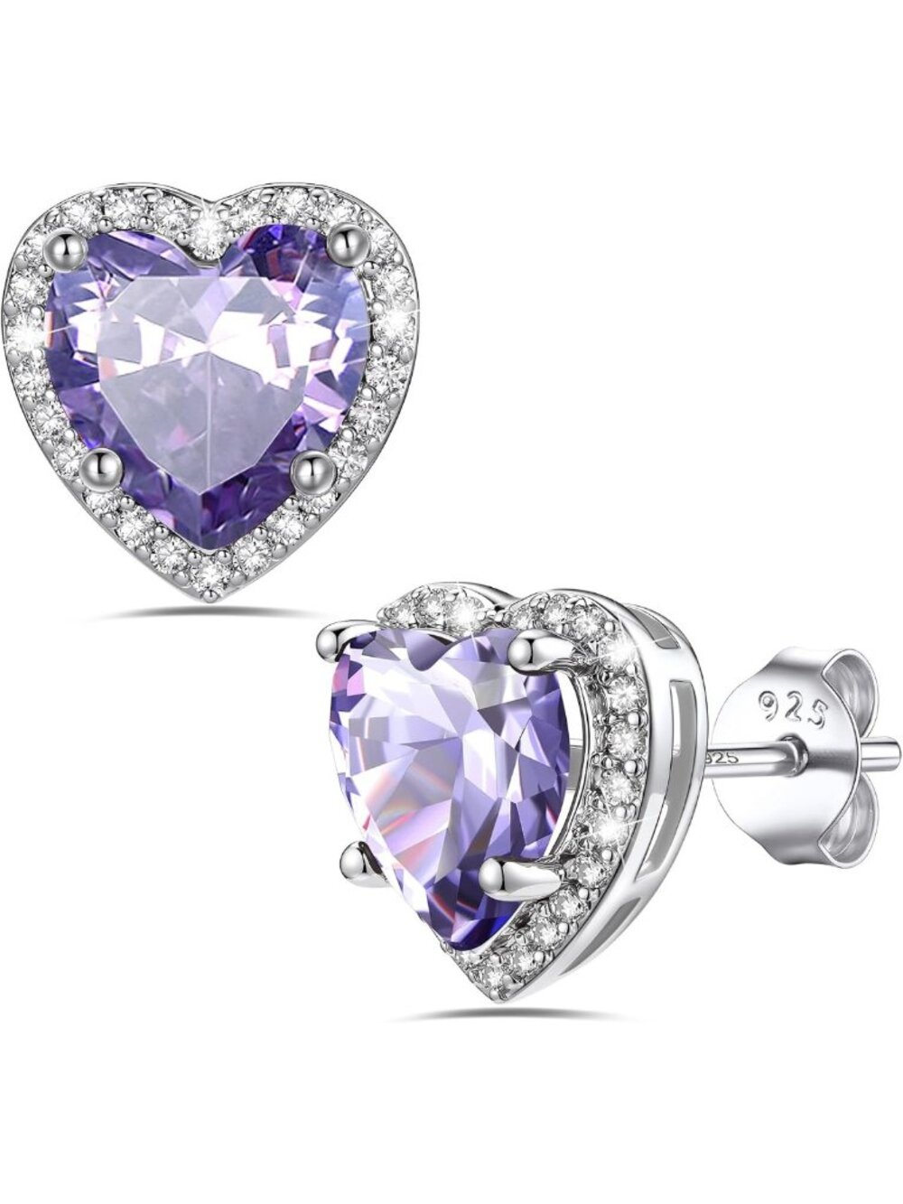 925 Sterling Silver 2 Carat Birthstone Earrings - Sparkling Heart/Round Studs